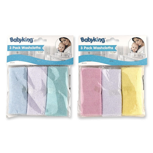 3 Pk washcloths pink/blue solid