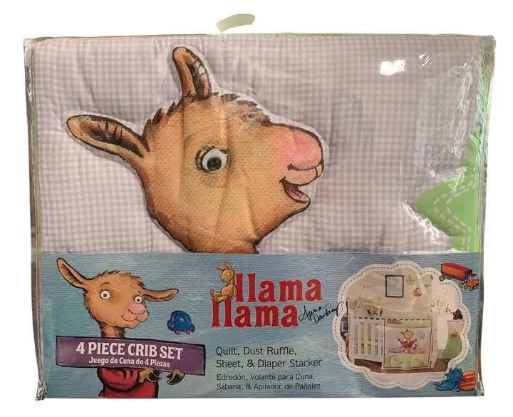 4pc Crib Bedding Set Llama green