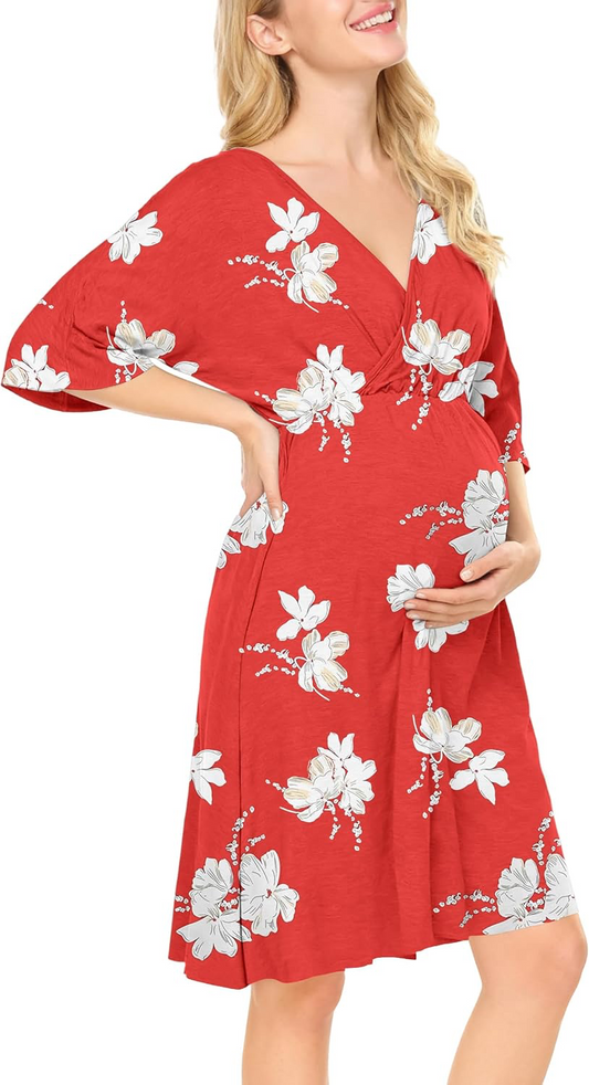 Maternity Dress Red/White flowers