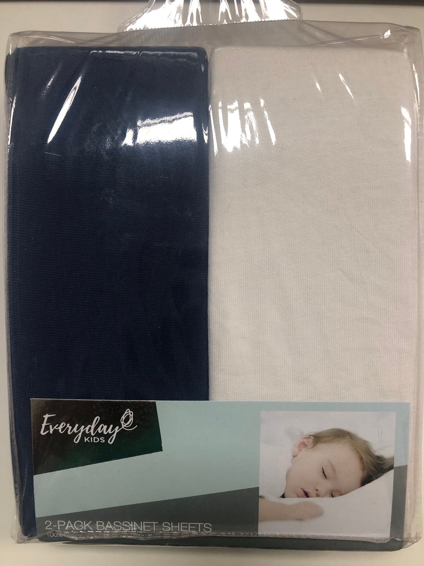 Bassinet sheets 2pk navy/white solid