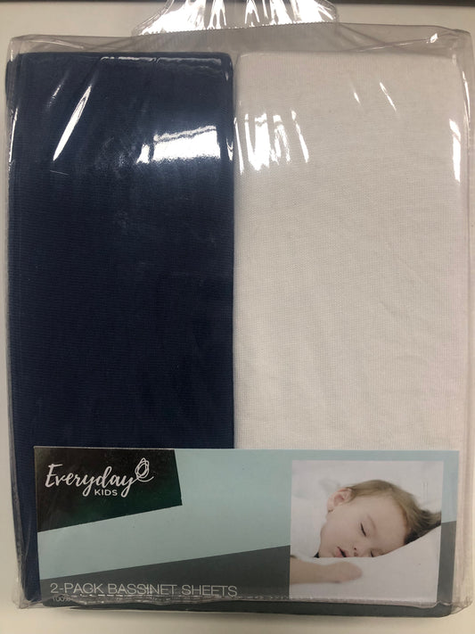 Bassinet sheets 2pk navy/white solid
