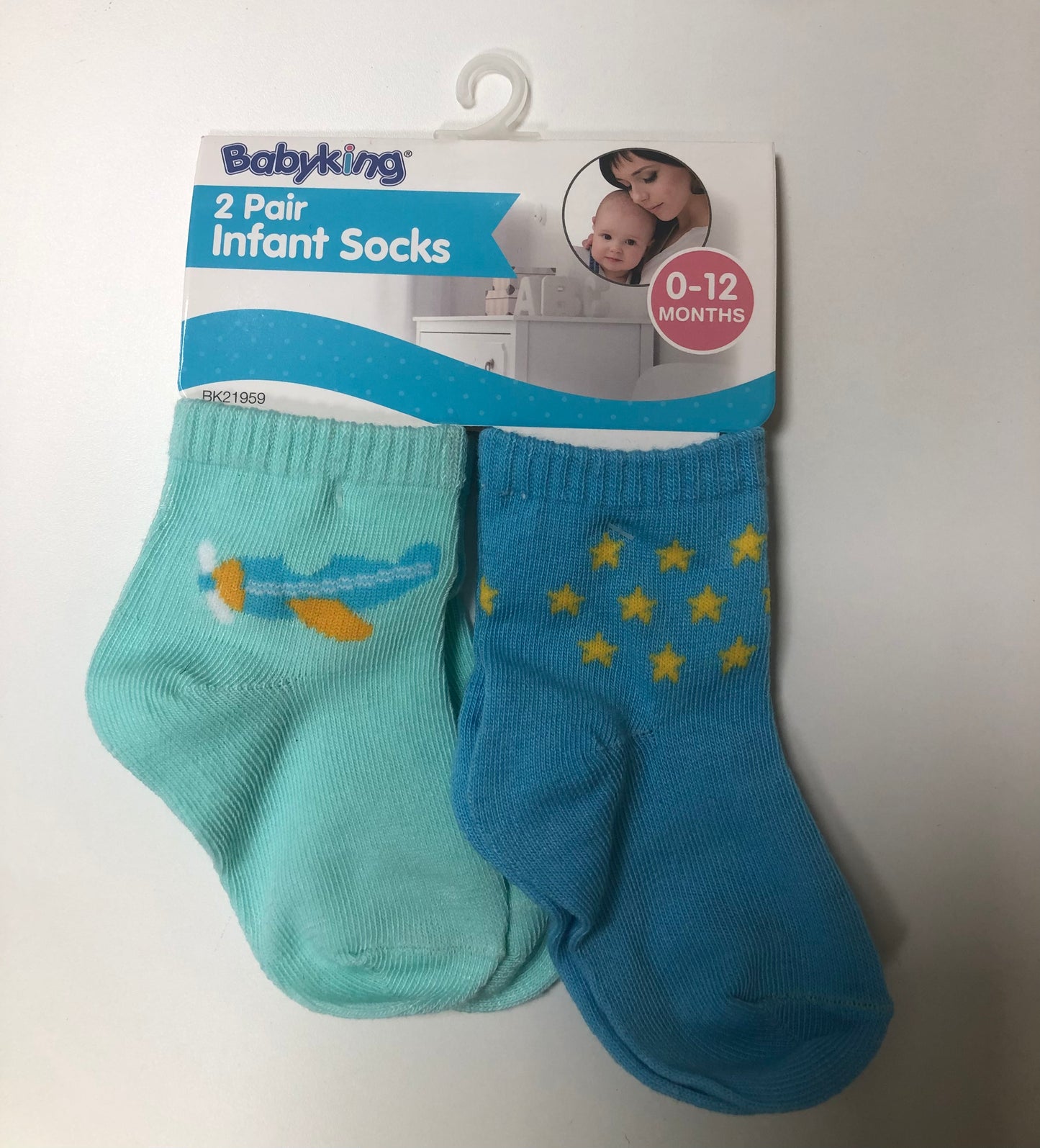 2pr Infant socks pink/blue assorted