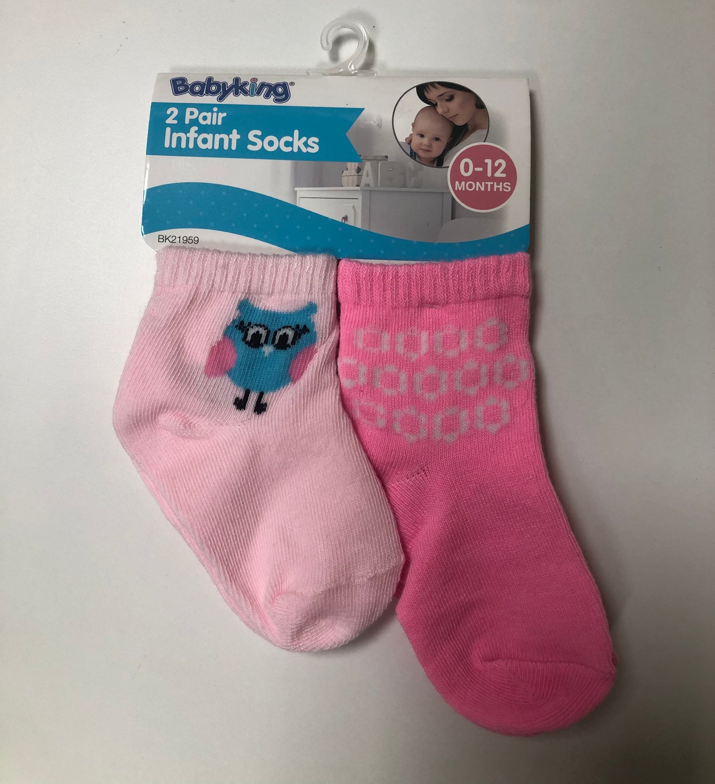 2pr Infant socks pink/blue assorted